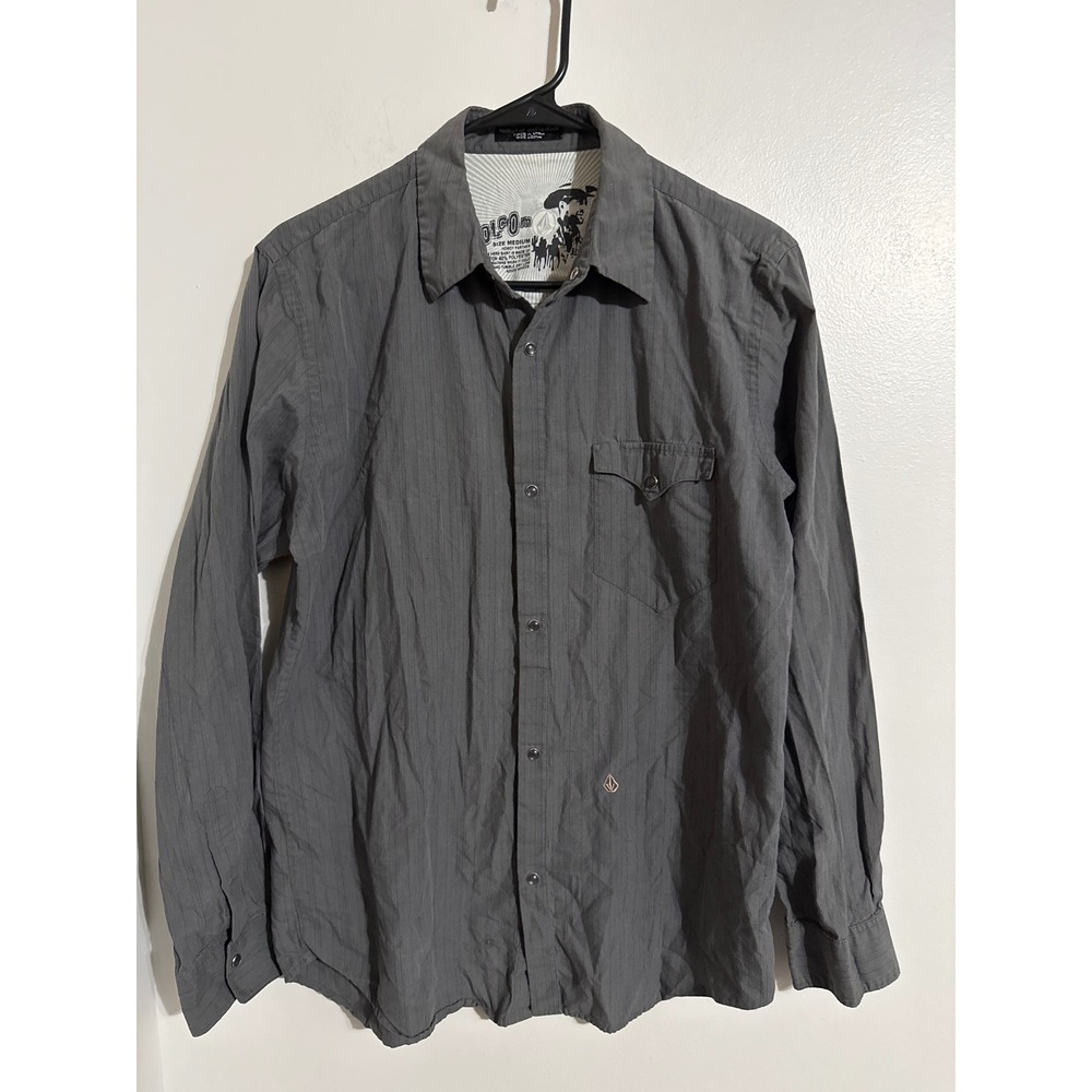 Volcom Mens Pearl Snap Western Shirt Gray Pinstripe Long Sleeve Medium
